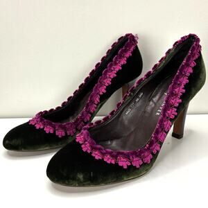 Rebeca Sanver Green Velvet Heels Pumps EU 40 whimsigoth steampunk witchy
